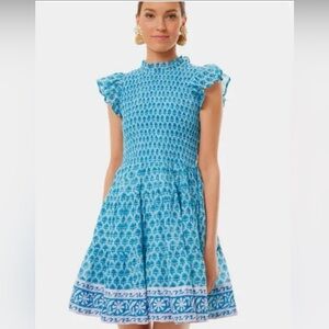 Oliphant Smocked Flirty Short Dress - Fern Blue